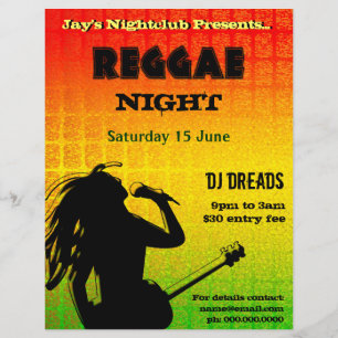 Prospectus 21,6 Cm X 24,94 Cm Reggae Night Party ou Nightclub Flyer