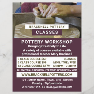 Prospectus 21,6 Cm X 24,94 Cm Roue de Potter, Cours de Poterie, Potters