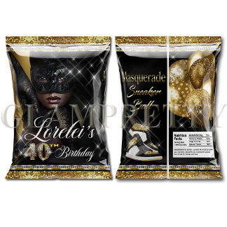 Prospectus 21,6 Cm X 24,94 Cm Sac de chips Masquerade Sneaker Ball noir et or