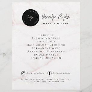 Prospectus 21,6 Cm X 24,94 Cm Salon de beauté Code QR Logo personnalisé Marbre R