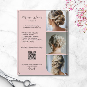 Prospectus 21,6 Cm X 24,94 Cm Salon Hair Styliste Services 3 Photos QR Pink