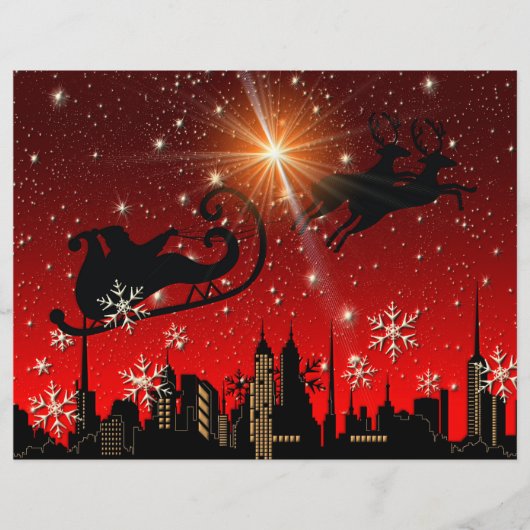 Prospectus 21,6 Cm X 24,94 Cm Santa Claus Reindeer et Sleigh Flying (Devant)