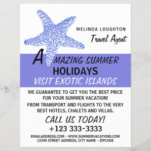 Prospectus 21,6 Cm X 24,94 Cm Sea Blue Beach Starfish, agent de voyage publicité