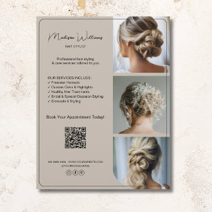 Prospectus 21,6 Cm X 24,94 Cm Services de coiffure de salon 3 Photos QR Beige