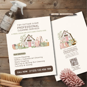 Prospectus 21,6 Cm X 24,94 Cm Services de nettoyage de maison aquarelle cosy mod
