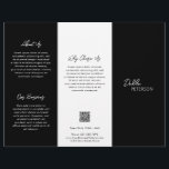 Prospectus 21,6 Cm X 24,94 Cm Simple Noir contemporain QR Code moderne<br><div class="desc">Brochure moderne et professionnelle à trois plis noirs, avec un design simple et minimal avec votre nom dans un script élégant et une police sans serif contemporaine. La modèle comprend plusieurs sections divisées pour vos services dans un agencement minimaliste. Le dos contient vos coordonnées et le code QR facultatif. Si...</div>