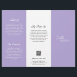 Prospectus 21,6 Cm X 24,94 Cm Simple Purple Lavande Contemporaine QR Code Modern<br><div class="desc">Brochure moderne et professionnelle violet / lavande triplée flyer avec un design simple et minimal avec votre nom dans un script élégant et la police sans serif contemporaine. La modèle comprend plusieurs sections divisées pour vos services dans un agencement minimaliste. Le dos contient vos coordonnées et le code QR facultatif....</div>