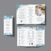 Prospectus 21,6 Cm X 24,94 Cm SINI Blue Hydrangea Triplé Programme de mariage Ci