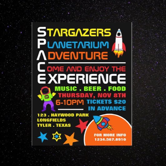 Prospectus 21,6 Cm X 24,94 Cm Space, Planetarium Event Publicité