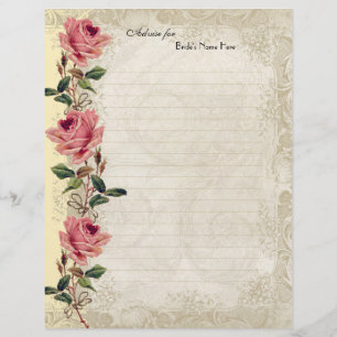 Prospectus 21,6 Cm X 24,94 Cm Style baroque Rose Vintage Jaune n Crème dentelle