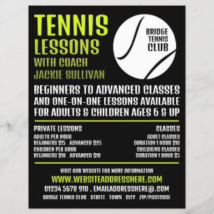 Prospectus 21,6 Cm X 24,94 Cm Tennis Ball Design, Tennis Leçons/Classes Advert