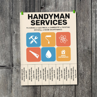 Prospectus 21,6 Cm X 24,94 Cm Tiles - Handyman Services Flyer with Tear-Off Tabs