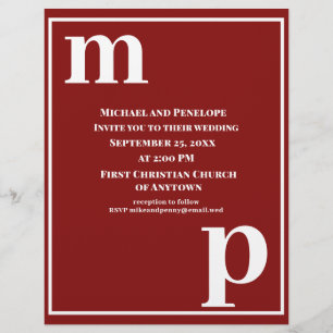 Prospectus 21,6 Cm X 24,94 Cm Trendy Monogram Garnet Red Budget Wedding Invite