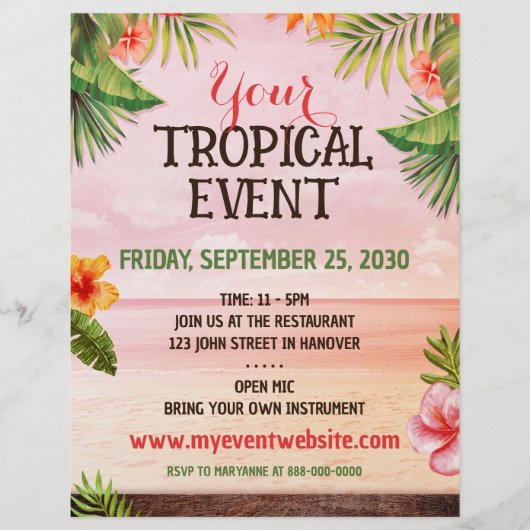 Prospectus 21,6 Cm X 24,94 Cm Tropical Caribbean Beach Party Event Flyer (Devant)