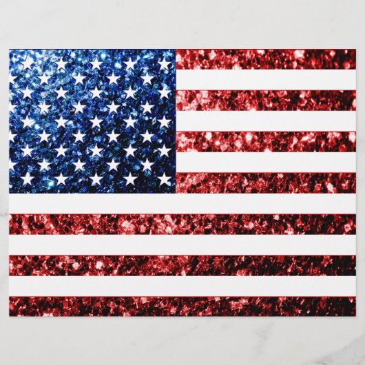 Prospectus 21,6 Cm X 24,94 Cm USA flag red & blue sparkles glitters (Devant)