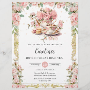 Prospectus 21,6 Cm X 24,94 Cm Vintage Rose Floral Rose High Tea Party Anniversai