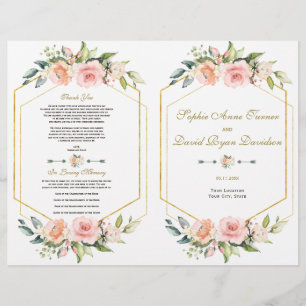 Prospectus 21,6 Cm X 24,94 Cm Watercolor Blush Floral Gold Frame Wedding Program