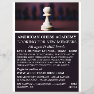 Prospectus 21,6 Cm X 24,94 Cm White Pawn, Club d'échecs Flyer publicitaire