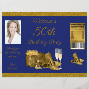 Prospectus 21,6 Cm X 24,94 Cm Womans Blue Gold Anniversaire de fête Chip Bag Wra