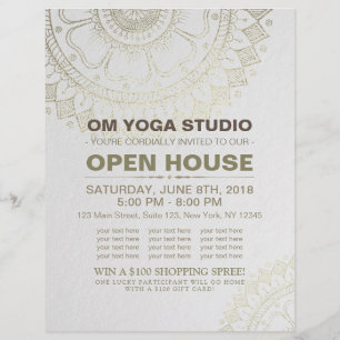 Prospectus 21,6 Cm X 24,94 Cm YOGA Studio Open House Gold Foil Mandala Flowers
