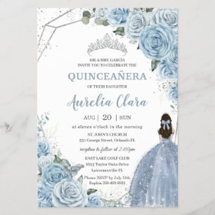 Prospectus Budget Quinceanera 15 Baby Blue Floral Invitation