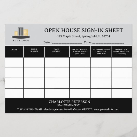 Prospectus Feuille de connexion Realtor Open House (Devant)