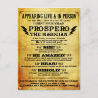 PROSPERO ! Carte postale Shakespearean Magicien