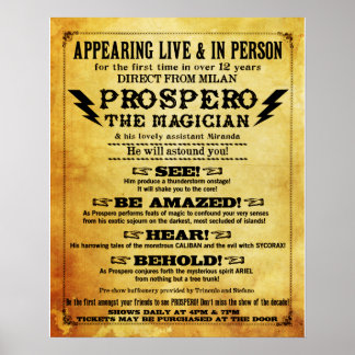 Prospero ! Poster magicien 16" x 20"
