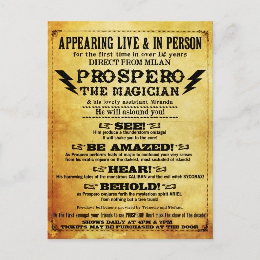 PROSPERO! Shakespearean Magicia Briefkaart (Voorkant)