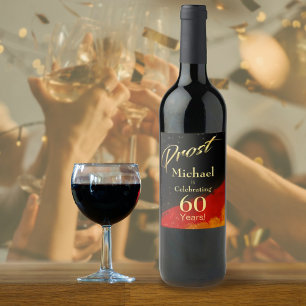 Prost Black, Red en Gold 60e verjaardag Wijn Etiket