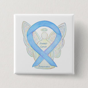 Prostaatkanker Blauwe Bewustheid Ribbon Angel Pin Vierkante Button 5,1 Cm