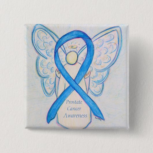 Prostaatkanker Blauwe Bewustheid Ribbon Angel Pin Vierkante Button 5,1 Cm (Voorkant)