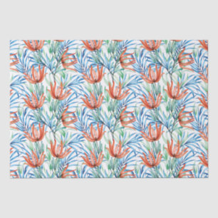 Protea bloemen en palmbladeren tropisch patroon tissuepapier