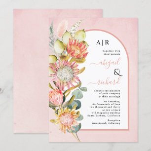 Protea bloemen pampas gras en eucalyptus bruiloft kaart
