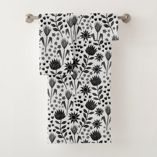 Protea Floral Block Imprimer Millefleur noir blanc (En situation)