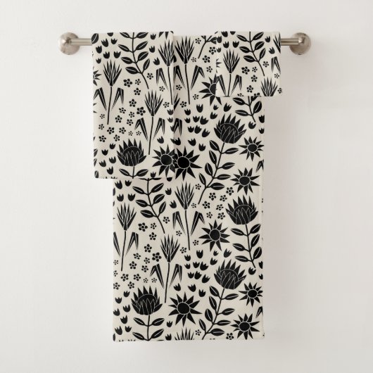 Protea Floral Block Print Millefleur noir lin (En situation)