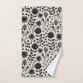 Protea Floral Block Print Millefleur noir lin (Serviette à main)