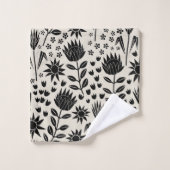 Protea Floral Block Print Millefleur noir lin (Gant de toilette)