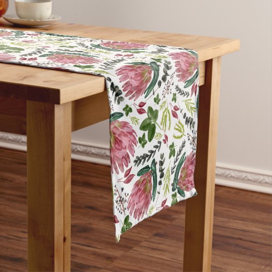 Protea Floral Waterverf Botanisch Korte Tafelloper (Voorbeeld)