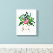 Protea Flowers Elegant Monogram Perfume Bottle Canvas Afdruk (Insitu (Houten vloer))