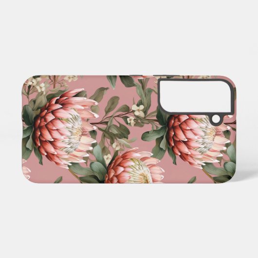 Protea Flowers Fynbos Roze Wit Groen Telefoonhoes Samsung Galaxy Hoesje (Achterkant horizontaal)