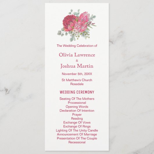 Protea Flowers Programme de mariage aquarelle (Devant)