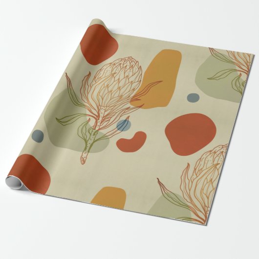 Protea Line Abstract Shapes Trendy Botanical Cadeaupapier (Uitgerold)