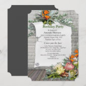 Protea - Strelitzia Flower Birthday Party Kaart (Voorkant / Achterkant)
