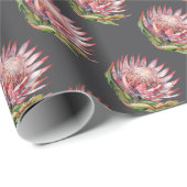 Protea Sugarbush bloem waterverf roze grijs plant Cadeaupapier (Rol Hoek)