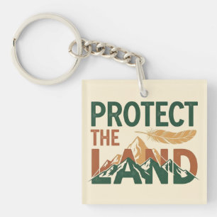 "Protect the Land" Bergen met Veer Sleutelhanger