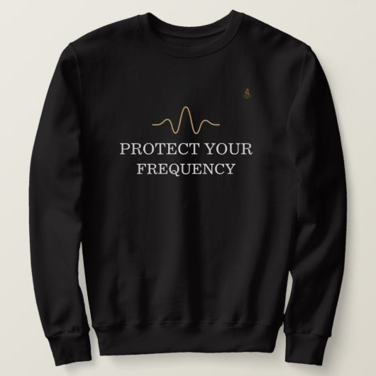 PROTECT YOUR FREQUENCY – Minimal Gold Wave Energy Trui (Design voorkant)