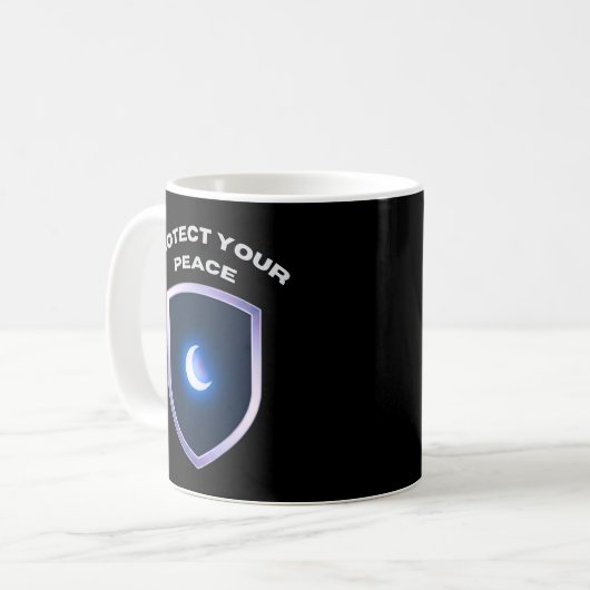 Protect Your Peace Inspirational Mug – Moon Shield Koffiemok (Voorkant links)