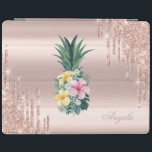Protection iPad Adorable ananas Floral Rose Parties scintillant or<br><div class="desc">Ananas adorable avec fleurs et gouttes de parties scintillant sur un arrière - plan rose en or. Un design élégant et sophistiqué.</div>