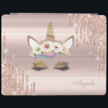 Protection iPad Adorable Unicorn Floral Rose Parties scintillant o<br><div class="desc">Adorable licorne magique avec gouttes de parties scintillant sur arrière - plan rose or. Un design élégant et sophistiqué.</div>